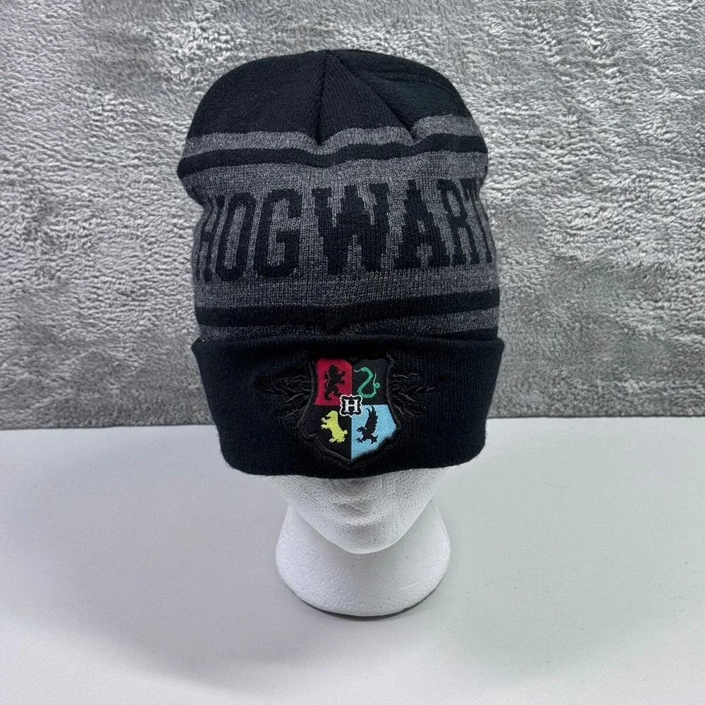 Harry Potter Beanie Hat Cap Boys One Size Black Gray Hogwarts TV Movie Youth